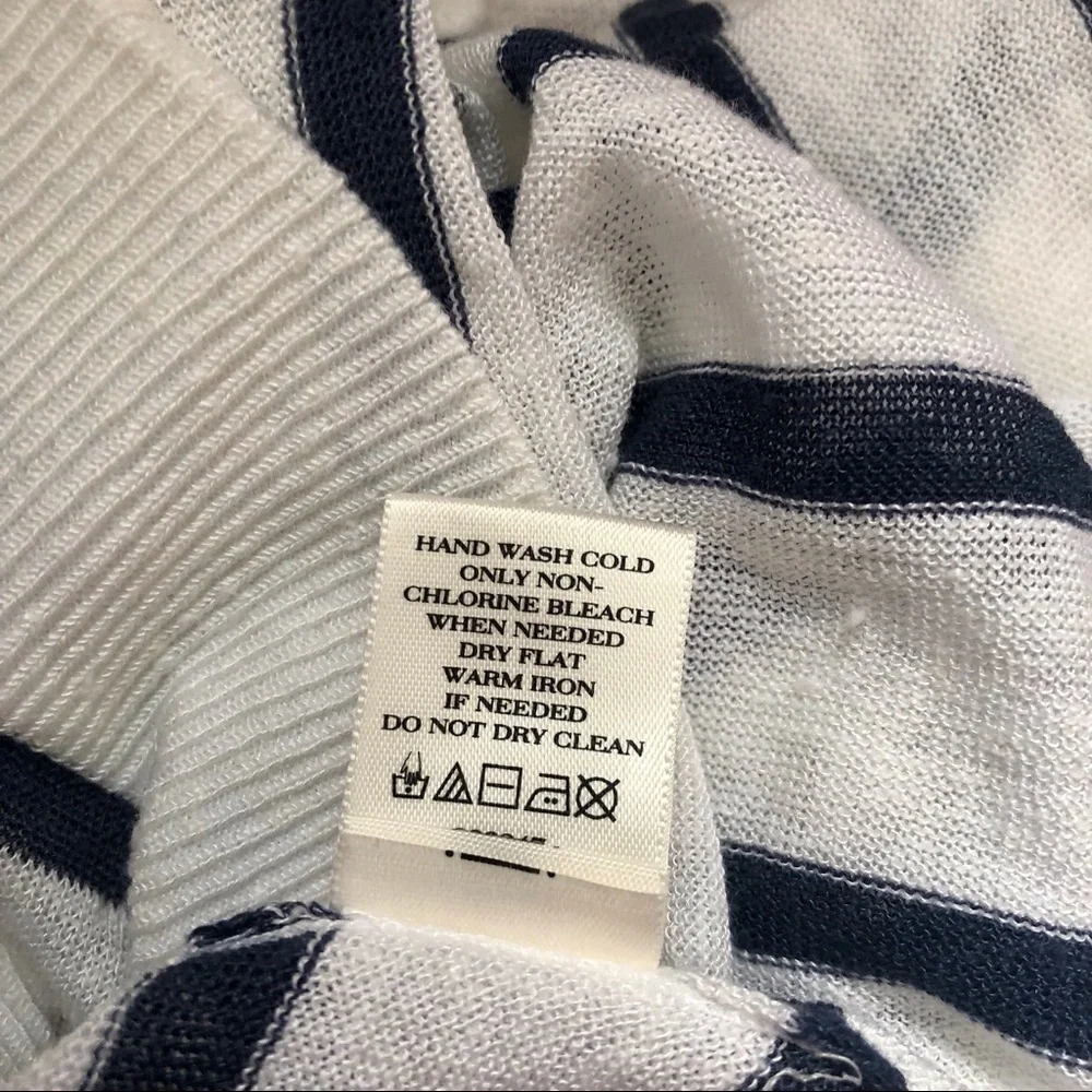 New ANN TAYLOR Striped Linen-Blend Top White Blue